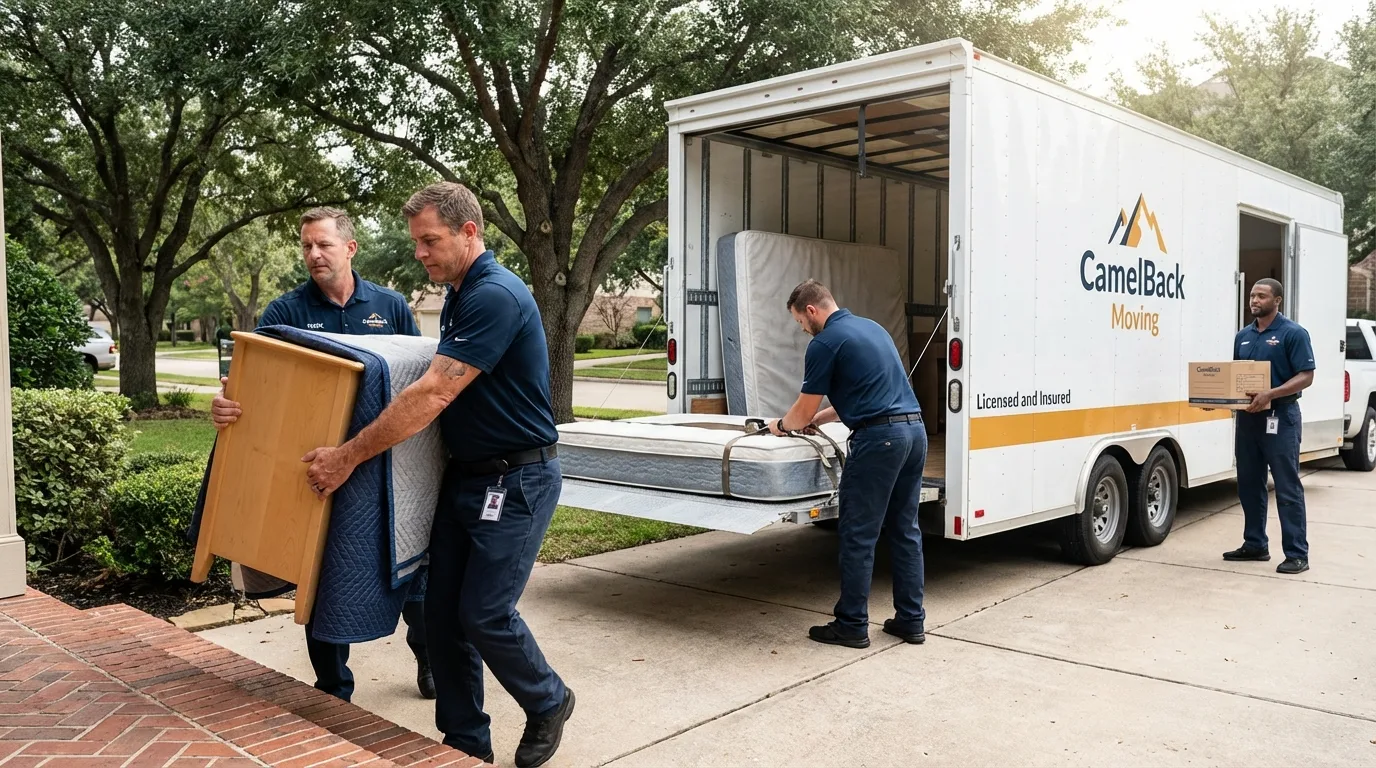 Crew loading residential truck for cross-state move from Lake Lure, NC